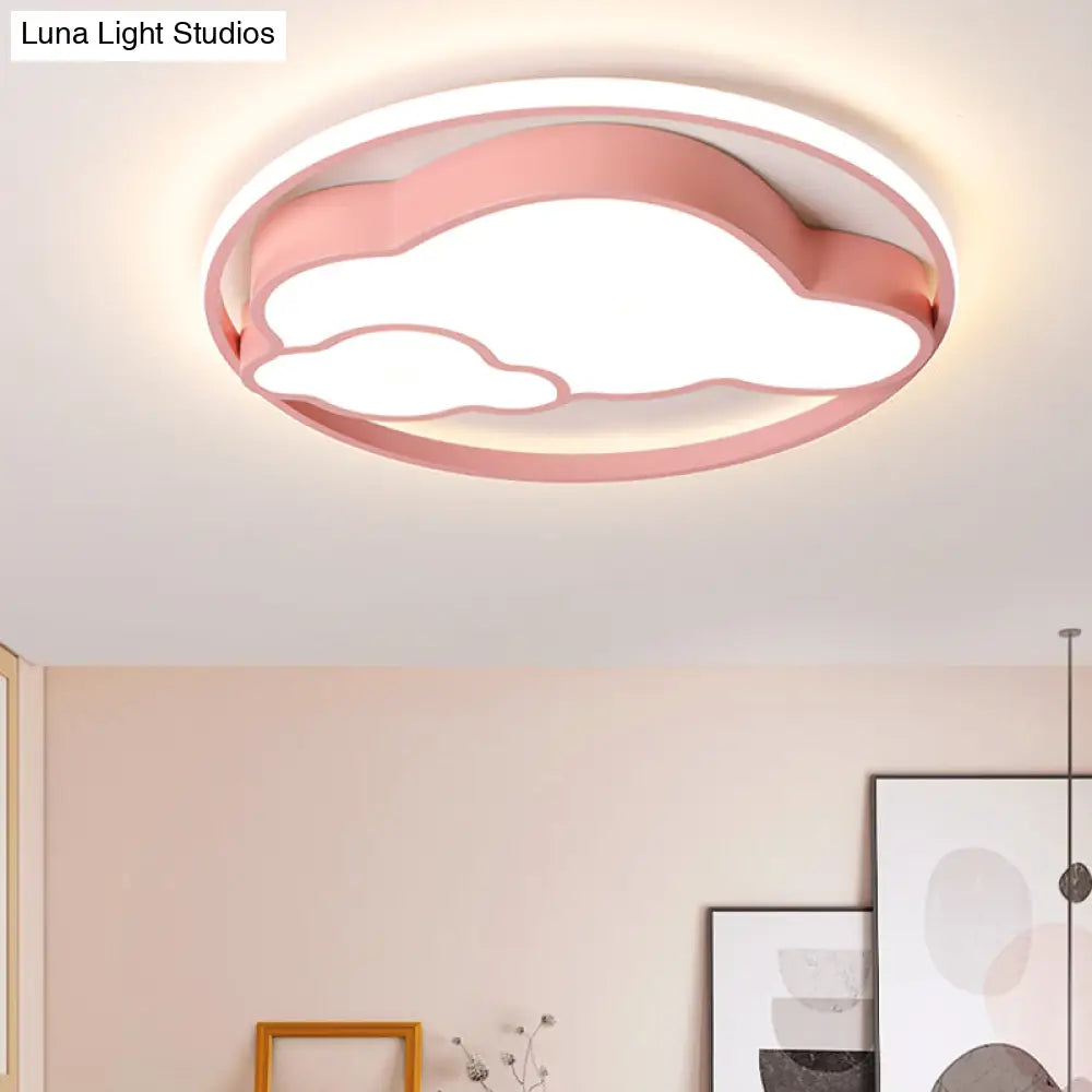 Modern Cloud Shade Flush Pendant: Led Acrylic Ceiling Lamp For Child’s Bedroom In Blue/Pink With