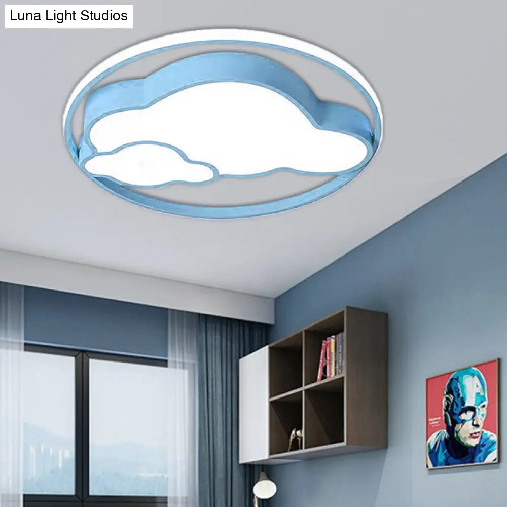 Modern Cloud Shade Flush Pendant: Led Acrylic Ceiling Lamp For Childs Bedroom In Blue/Pink With