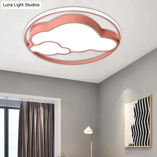 Modern Cloud Shade Flush Pendant: Led Acrylic Ceiling Lamp For Child’s Bedroom In Blue/Pink With