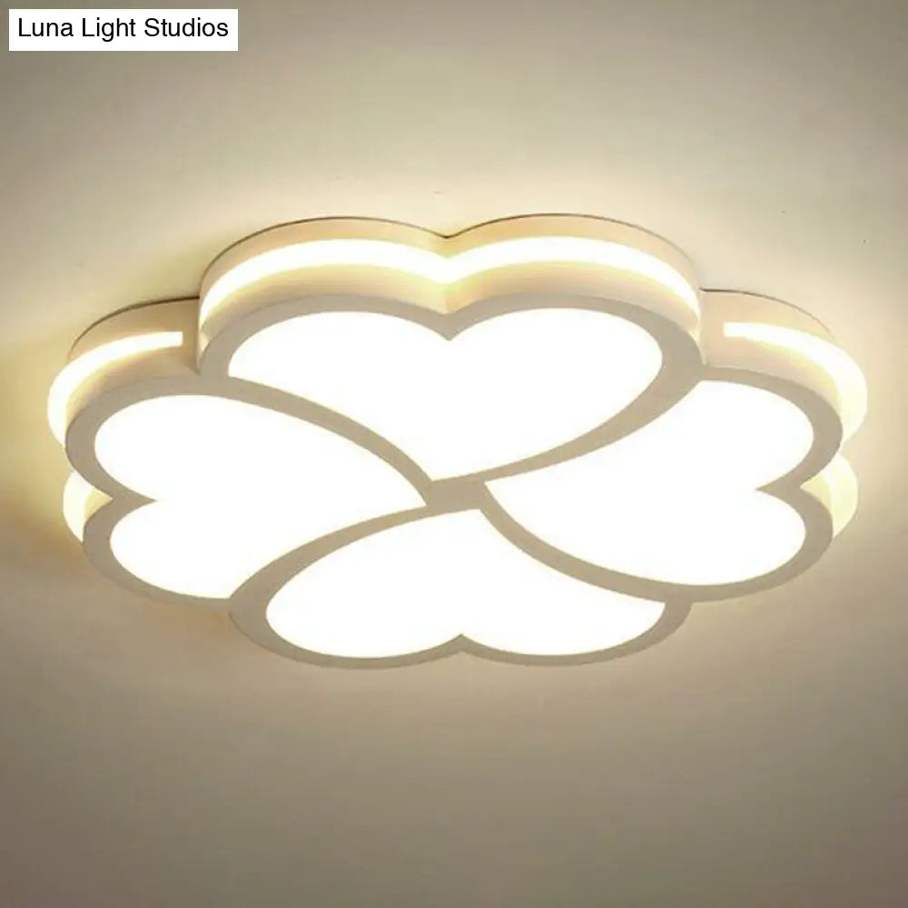 Modern Clover Shaped Bedroom Led Flush Mount Ceiling Light In White