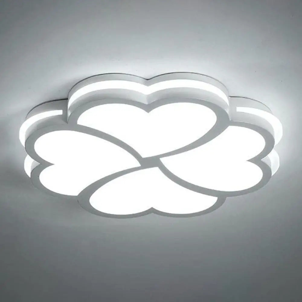 Modern Clover Shaped Bedroom Led Flush Mount Ceiling Light In White /