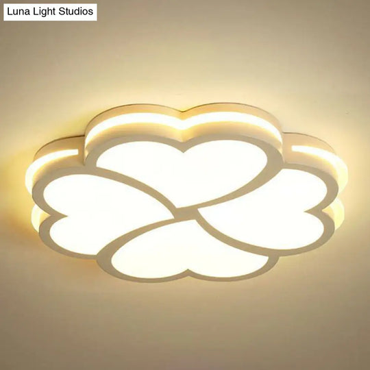 Modern Clover Shaped Bedroom Led Flush Mount Ceiling Light In White