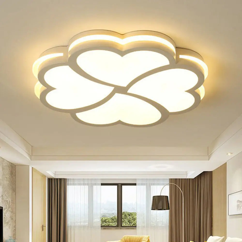 Modern Clover Shaped Bedroom Led Flush Mount Ceiling Light In White / Warm