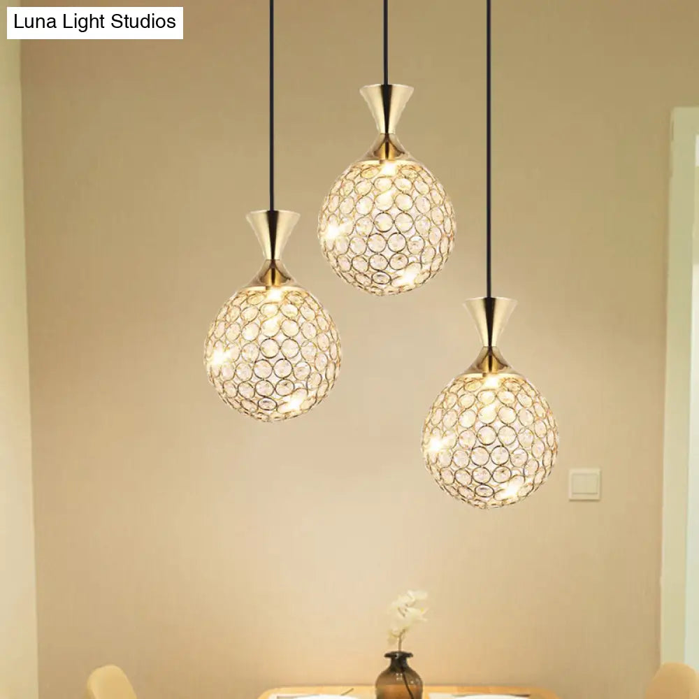 Modern Cluster Pendant Gold Cut Crystal Hanging Ceiling Light For Dining Room 3 / Lighting