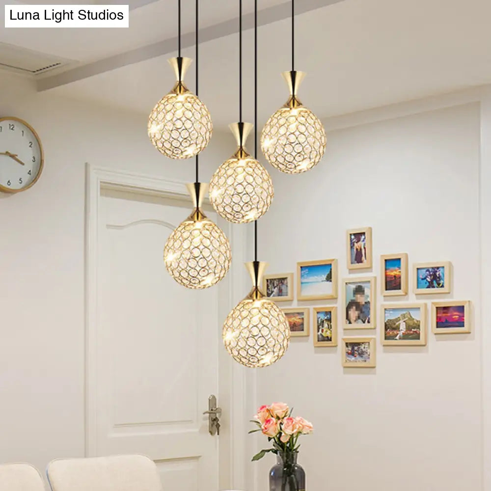 Modern Cluster Pendant Gold Cut Crystal Hanging Ceiling Light For Dining Room Lighting