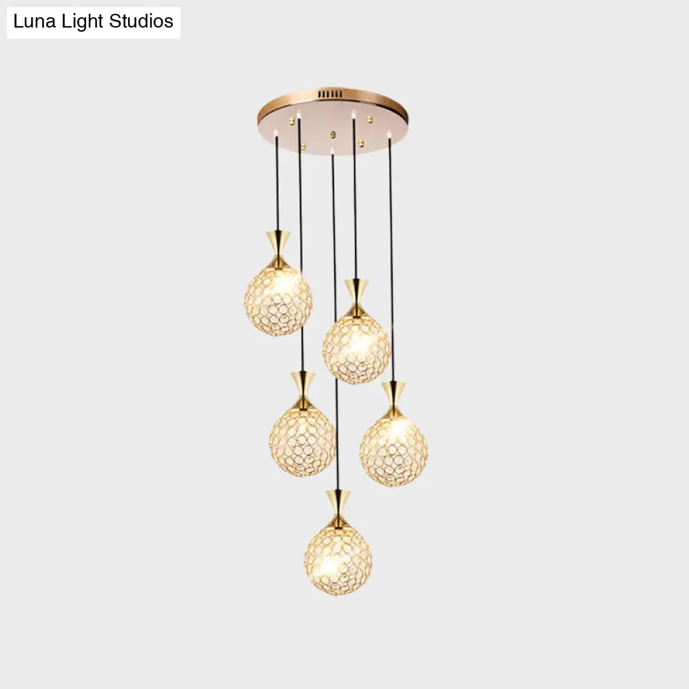 Modern Cluster Pendant Gold Cut Crystal Hanging Ceiling Light For Dining Room Lighting