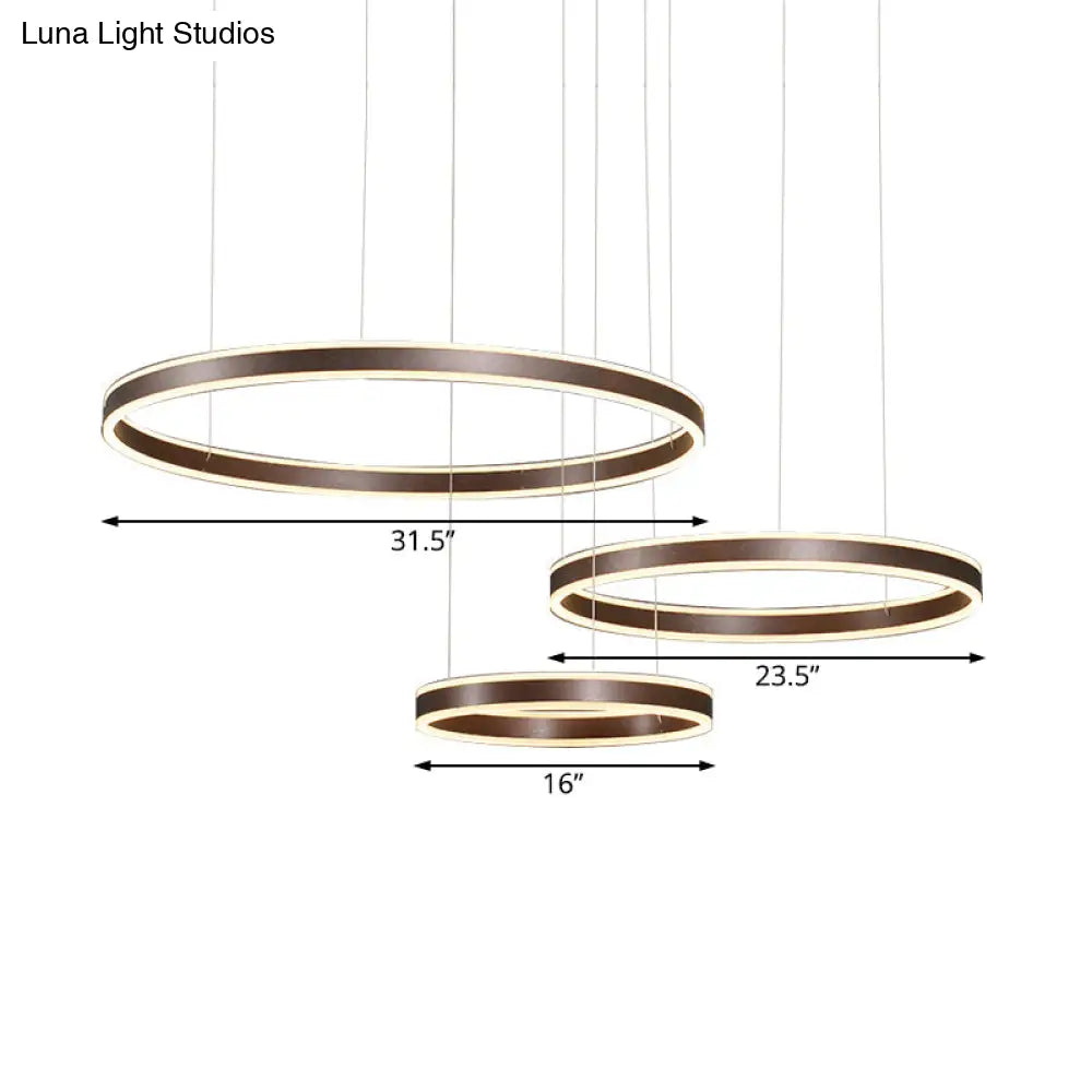 Modern Coffee Acrylic Led Chandelier - 3/4-Light Circle Pendant With Warm/White Lighting