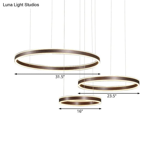 Modern Coffee Acrylic Led Chandelier - 3/4-Light Circle Pendant With Warm/White Lighting