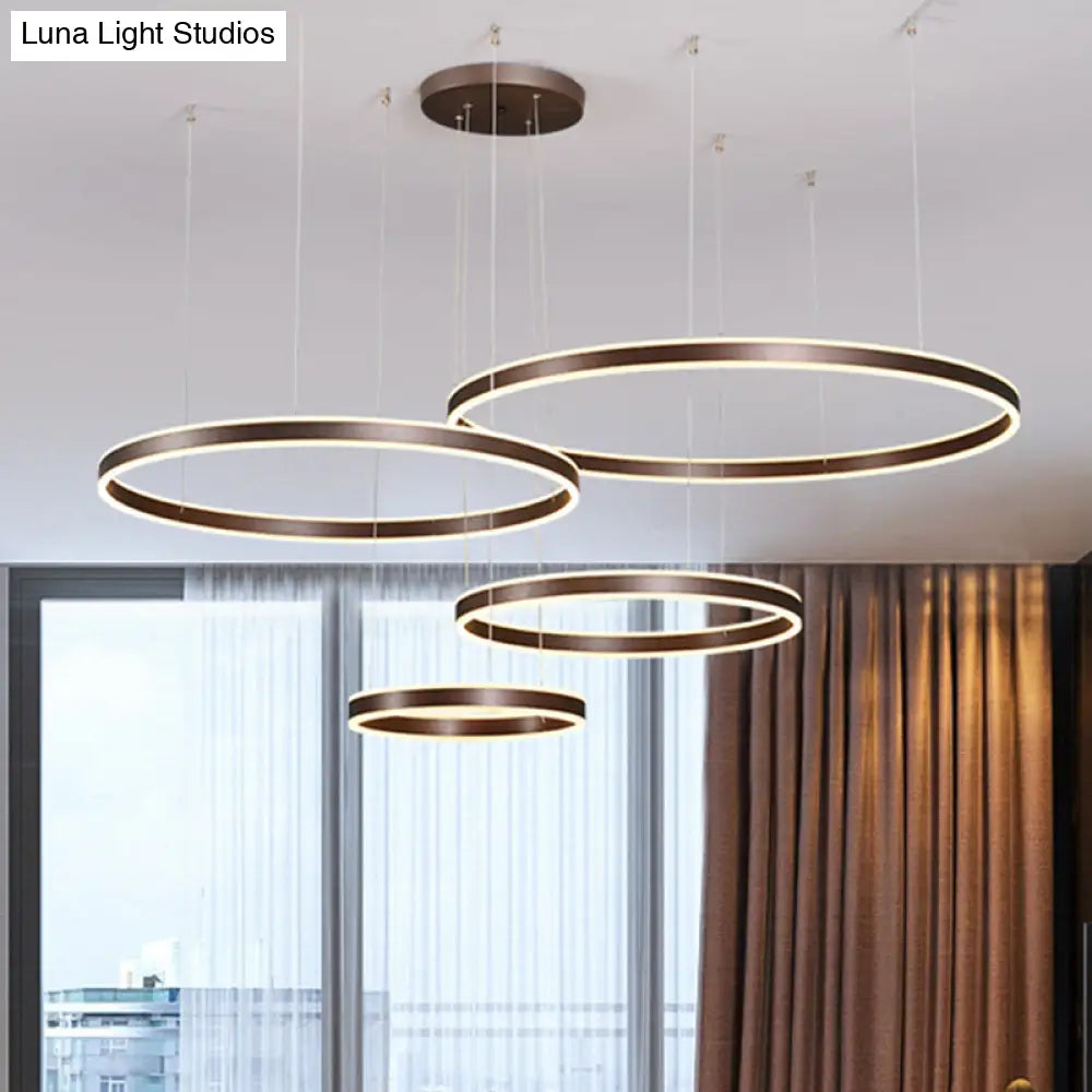 Modern Coffee Acrylic Led Chandelier - 3/4-Light Circle Pendant With Warm/White Lighting