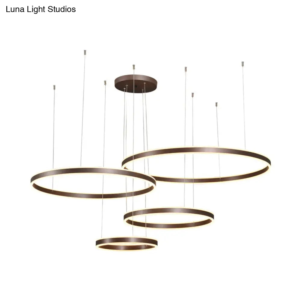 Modern Coffee Acrylic Led Chandelier - 3/4-Light Circle Pendant With Warm/White Lighting