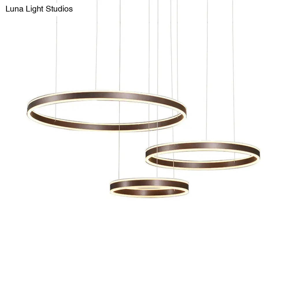 Modern Coffee Acrylic Led Chandelier - 3/4-Light Circle Pendant With Warm/White Lighting