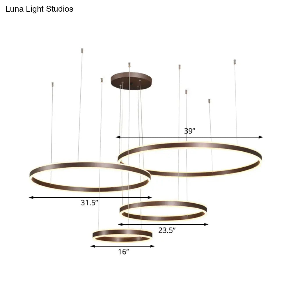 Modern Coffee Acrylic Led Chandelier - 3/4-Light Circle Pendant With Warm/White Lighting