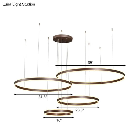 Modern Coffee Acrylic Led Chandelier - 3/4-Light Circle Pendant With Warm/White Lighting