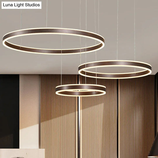 Modern Coffee Acrylic Led Chandelier - 3/4-Light Circle Pendant With Warm/White Lighting