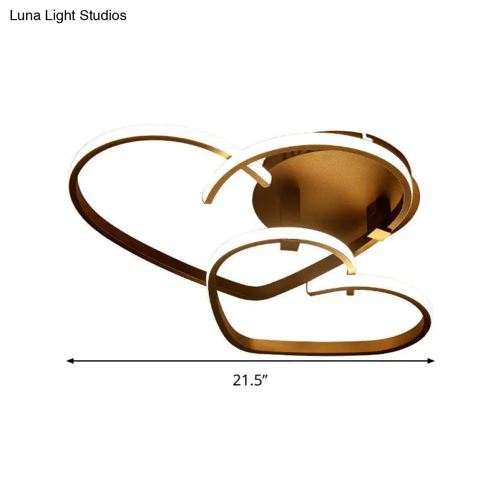 Modern Coffee Heart Frame Led Iron Flush Light Fixture With Stepless Dimming 21.5/25.5 Wide