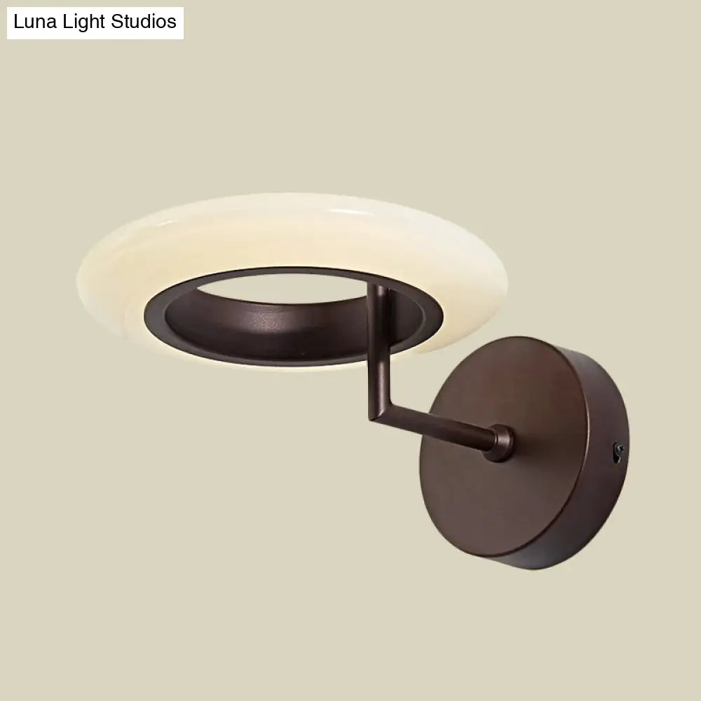 Modern Coffee/White Round Led Wall Lamp With Curved Arm In Warm/Natural Light - Acrylic Lighting