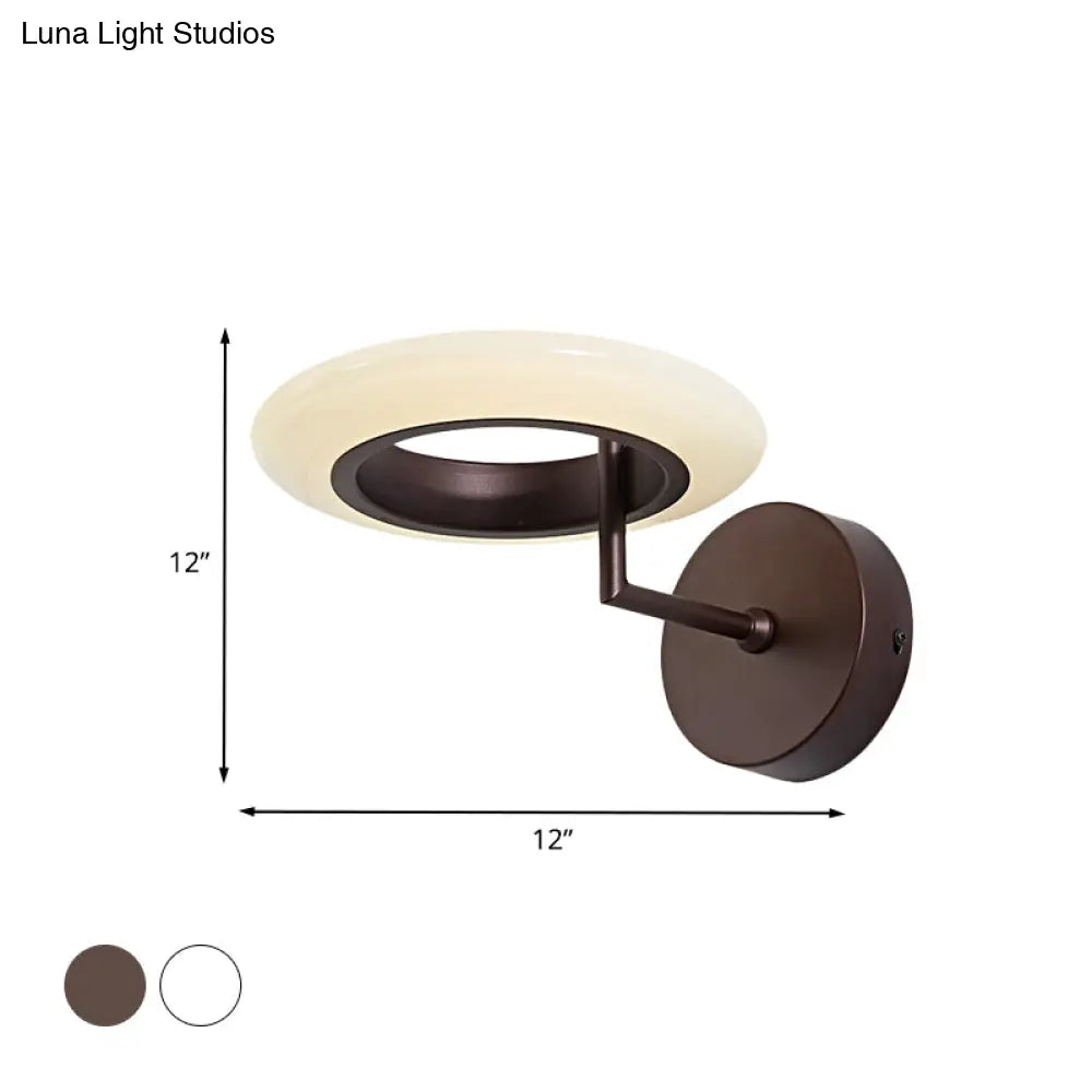 Modern Coffee/White Round Led Wall Lamp With Curved Arm In Warm/Natural Light - Acrylic Lighting