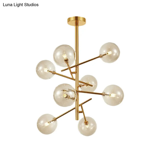 Modern Cognac Glass Globe Chandelier - 6/8 Heads Starburst Design Ideal For Bedroom Ceiling Lighting