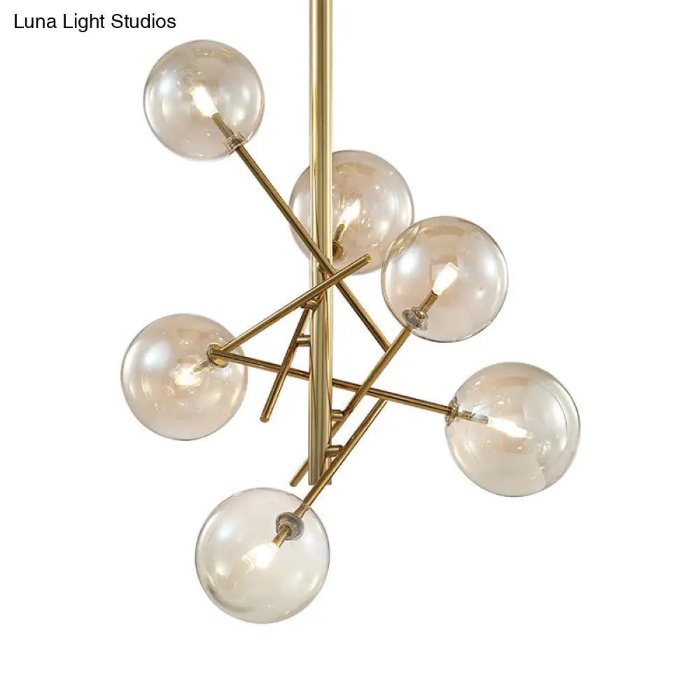 Modern Cognac Glass Globe Chandelier - 6/8 Heads Starburst Design Ideal For Bedroom Ceiling Lighting