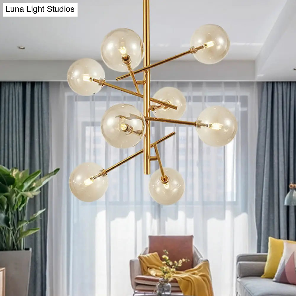 Modern Cognac Glass Globe Chandelier - 6/8 Heads Starburst Design Ideal For Bedroom Ceiling Lighting