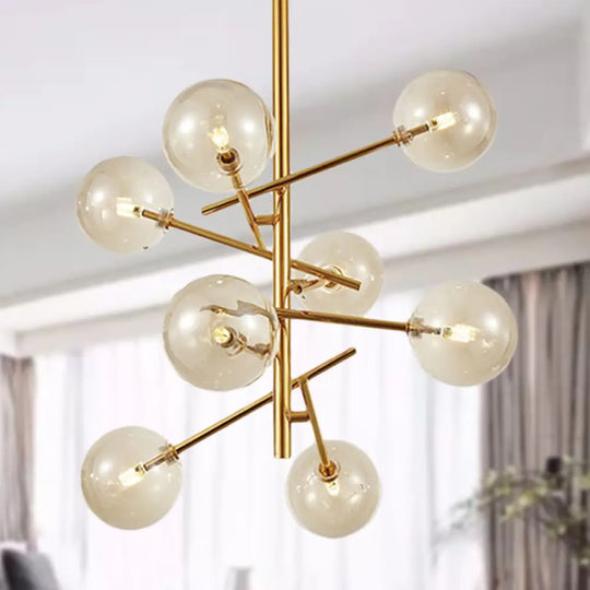 Modern Cognac Glass Globe Chandelier - 6/8 Heads Starburst Design Ideal For Bedroom Ceiling