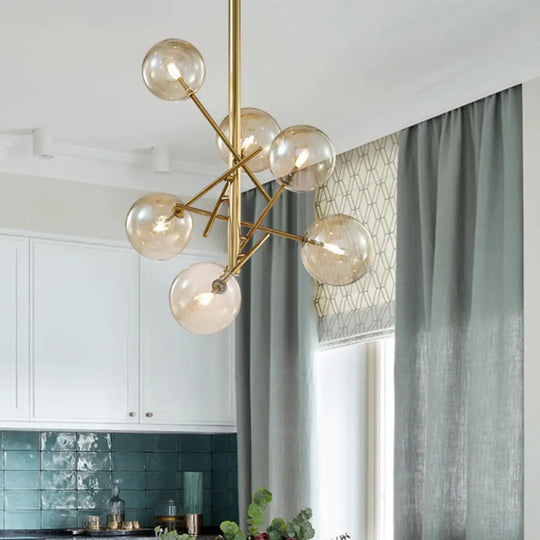 Modern Cognac Glass Globe Chandelier - 6/8 Heads Starburst Design Ideal For Bedroom Ceiling