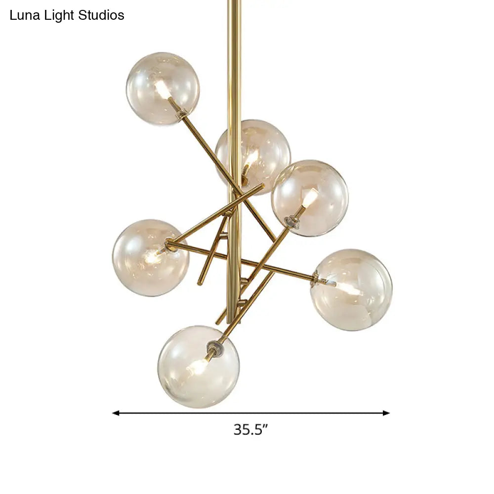 Modern Cognac Glass Globe Chandelier - 6/8 Heads Starburst Design Ideal For Bedroom Ceiling Lighting