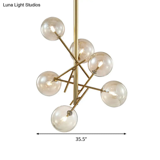 Modern Cognac Glass Globe Chandelier - 6/8 Heads Starburst Design Ideal For Bedroom Ceiling Lighting