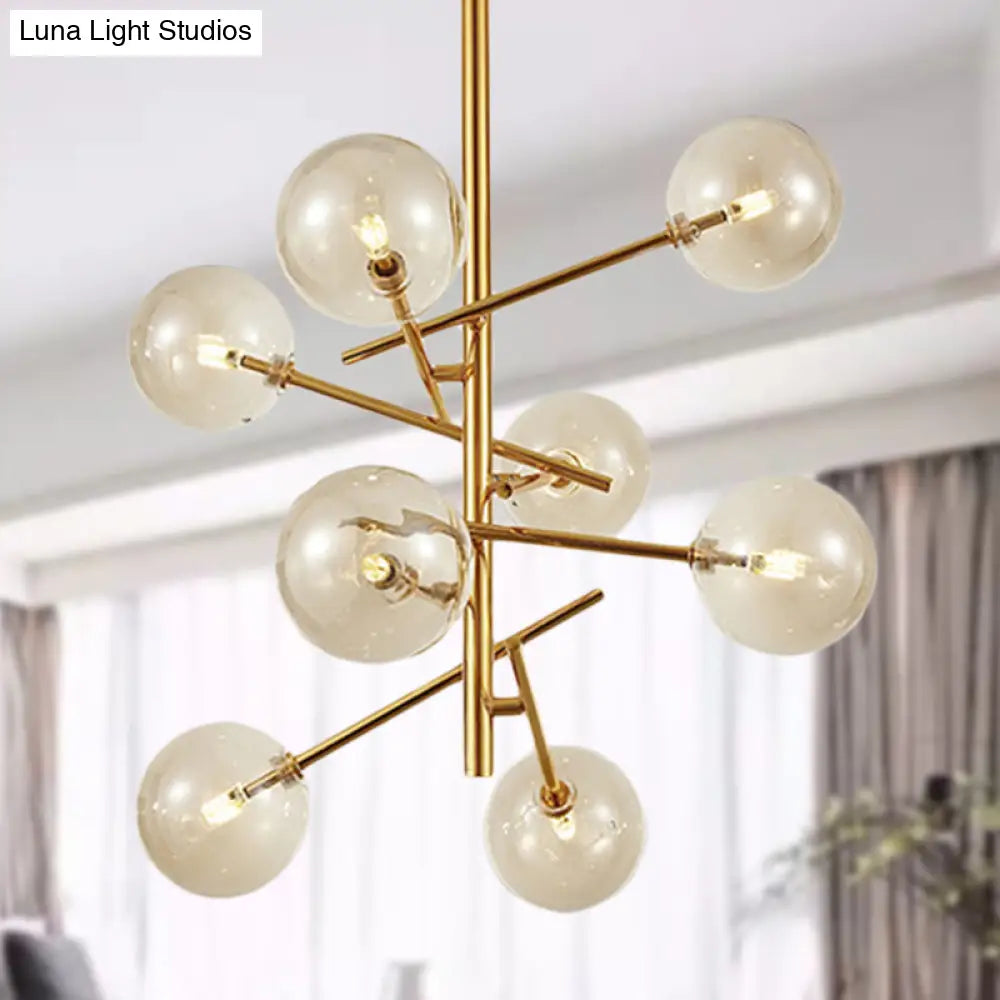 Modern Cognac Glass Globe Ceiling Light With Starburst Design - 6/8 Heads 8 /