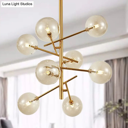 Modern Cognac Glass Globe Ceiling Light With Starburst Design - 6/8 Heads 8 /