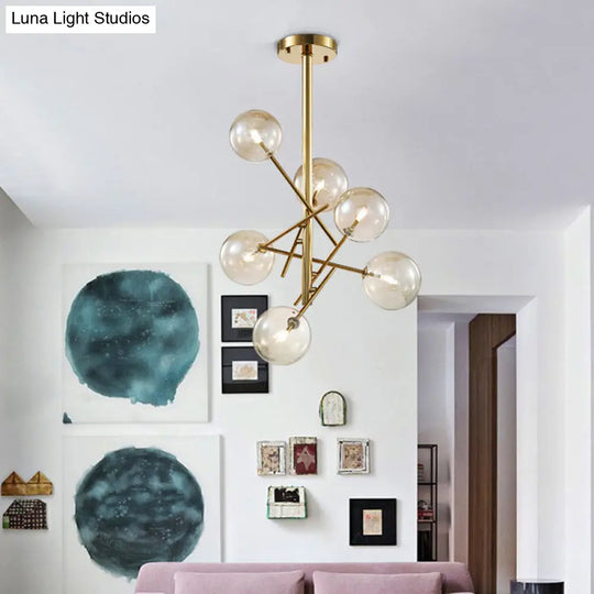 Modern Cognac Glass Globe Chandelier - 6/8 Heads Starburst Design Ideal For Bedroom Ceiling Lighting