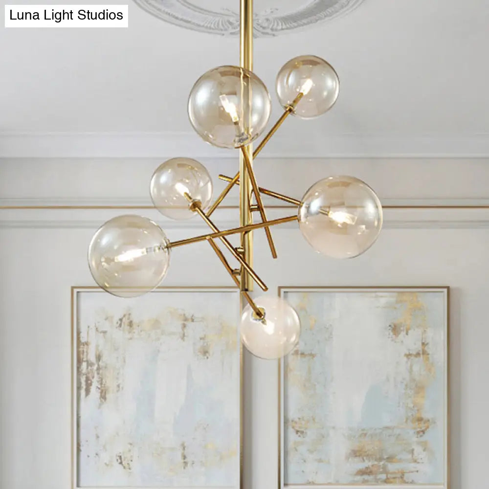 Modern Cognac Glass Globe Chandelier - 6/8 Heads Starburst Design Ideal For Bedroom Ceiling Lighting