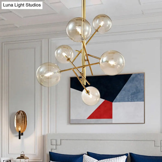 Modern Cognac Glass Globe Chandelier - 6/8 Heads Starburst Design Ideal For Bedroom Ceiling Lighting