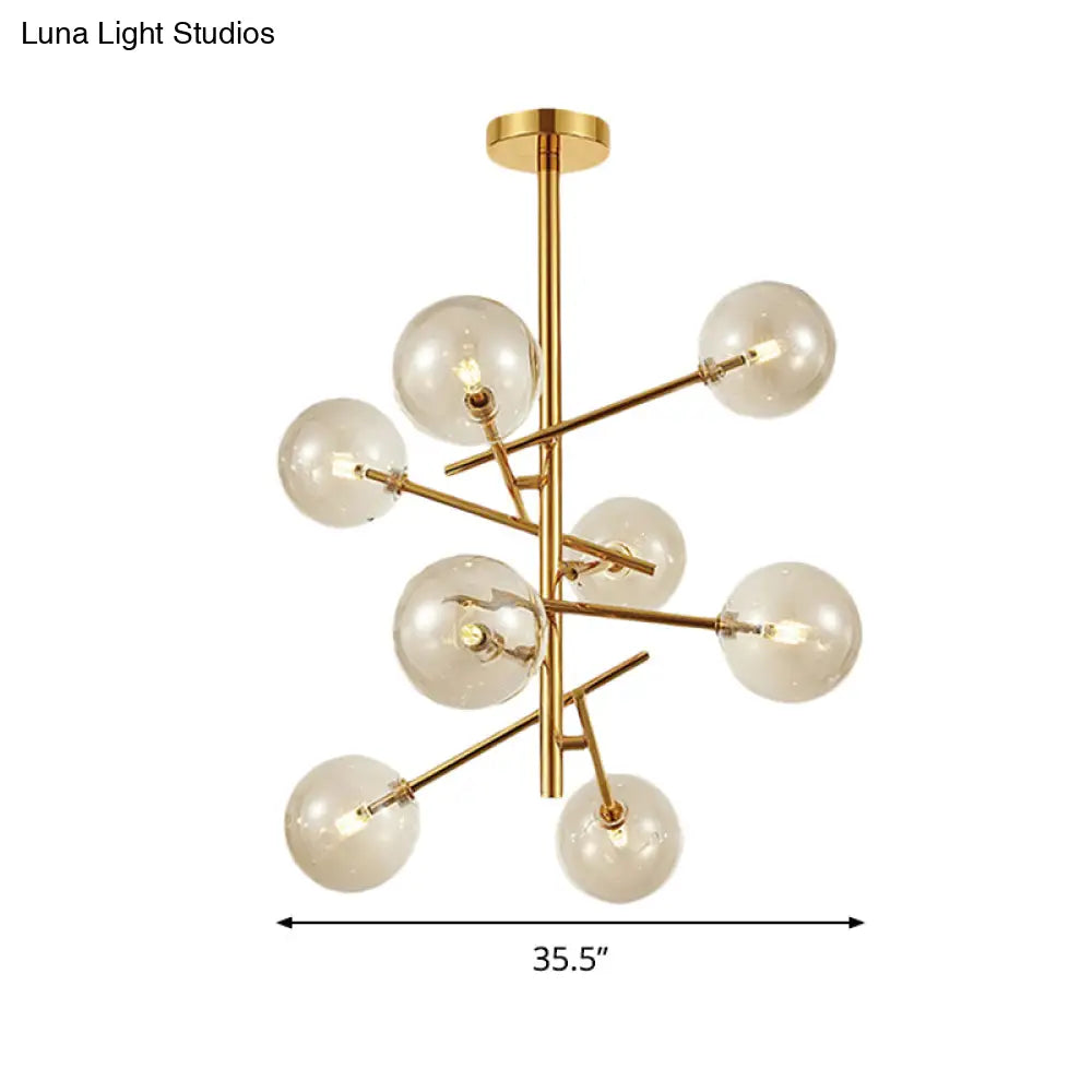 Modern Cognac Glass Globe Chandelier - 6/8 Heads Starburst Design Ideal For Bedroom Ceiling Lighting