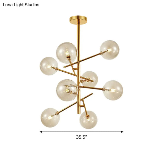 Modern Cognac Glass Globe Chandelier - 6/8 Heads Starburst Design Ideal For Bedroom Ceiling Lighting