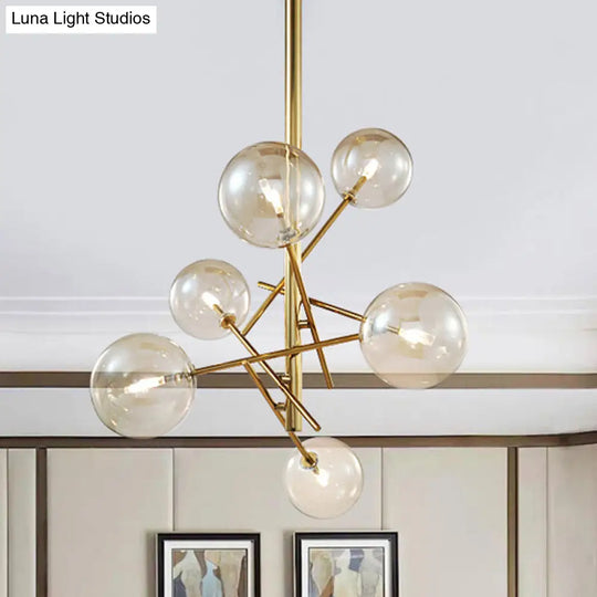 Modern Cognac Glass Globe Ceiling Light With Starburst Design - 6/8 Heads