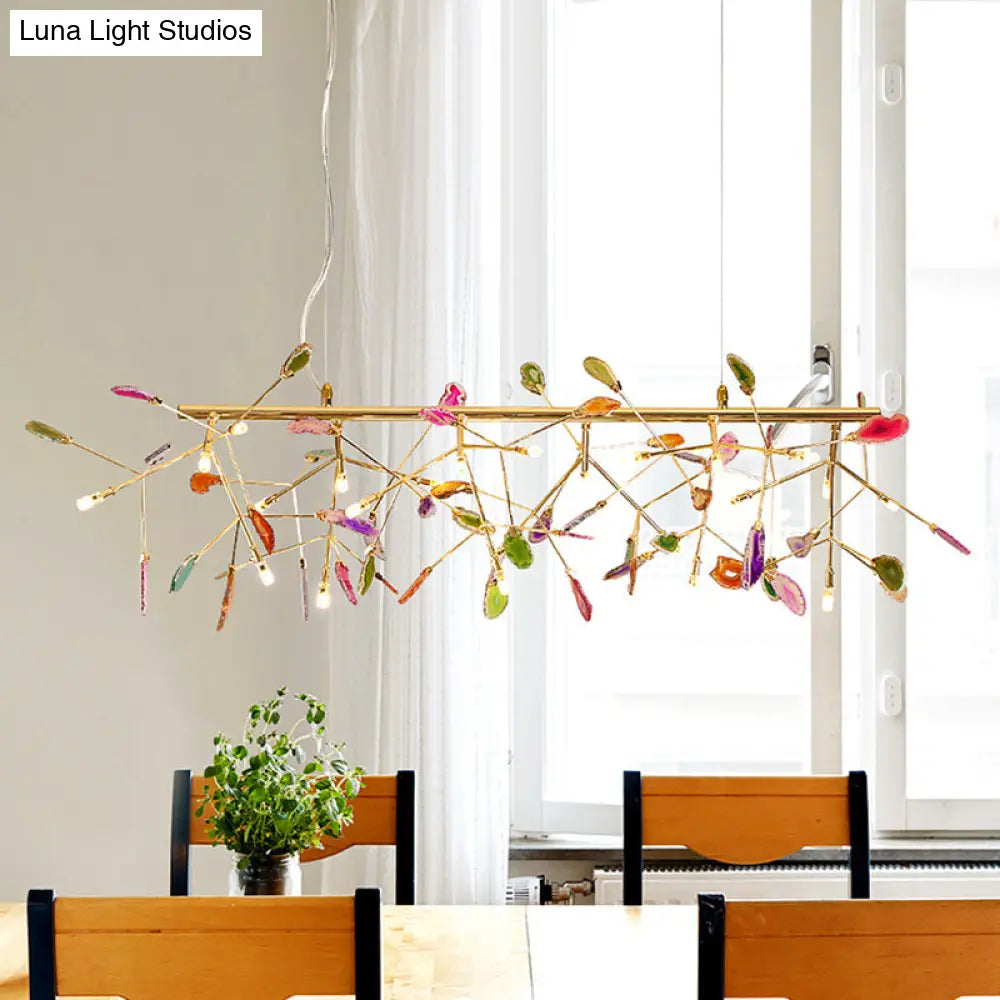 Modern Colorful Island Light Fixture With Agate Stone Pendant For Dining Restaurants