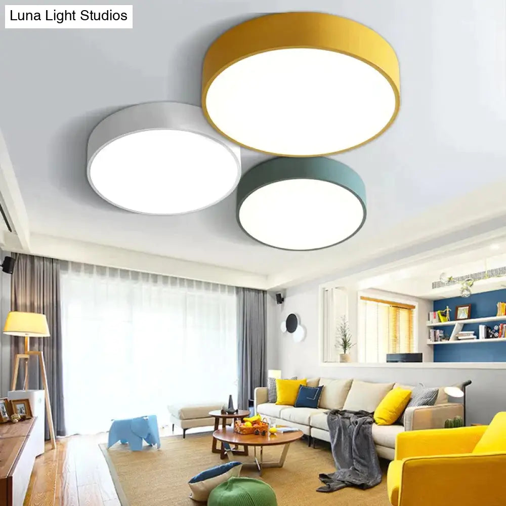 Modern Colorful Macaron Round Led Ceiling Light Kids Room Lamparas De Techo Lustre Lamp White /