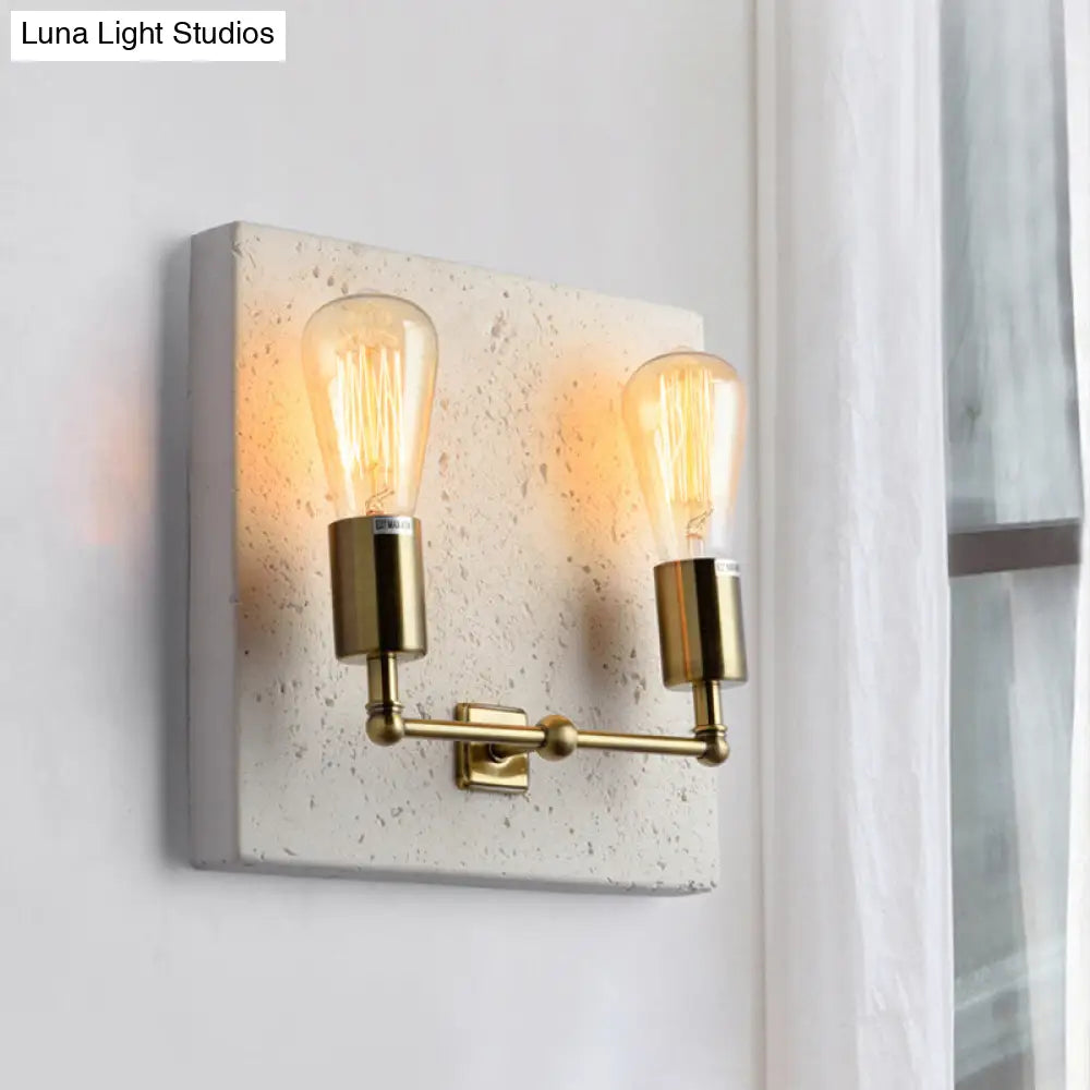 Modern Concrete Wall Light Sconce With 2 Grey/White Lights And Cement Backplate