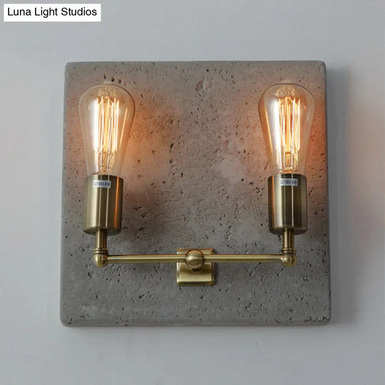 Modern Concrete Wall Light Sconce With 2 Grey/White Lights And Cement Backplate