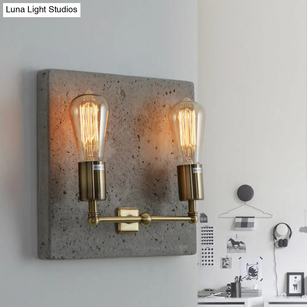 Modern Concrete Wall Light Sconce With 2 Grey/White Lights And Cement Backplate