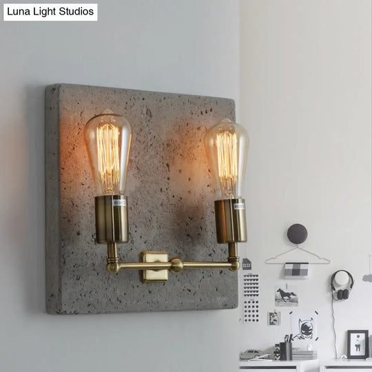 Modern Concrete Wall Light Sconce With 2 Grey/White Lights And Cement Backplate