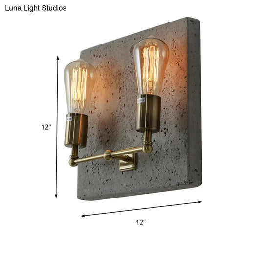 Modern Concrete Wall Light Sconce With 2 Grey/White Lights And Cement Backplate