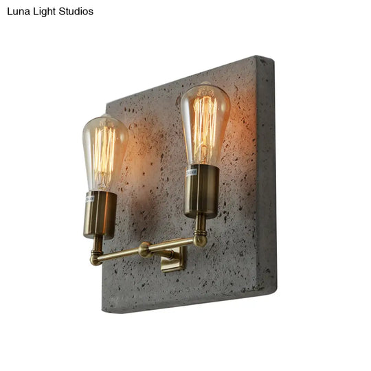 Modern Concrete Wall Light Sconce With 2 Grey/White Lights And Cement Backplate