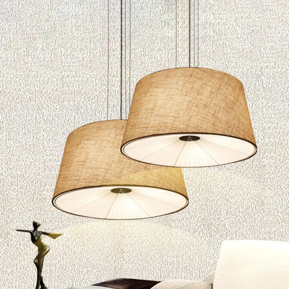 Modern Cone Ceiling Chandelier Fabric Light With Diffuser - Flaxen Finish