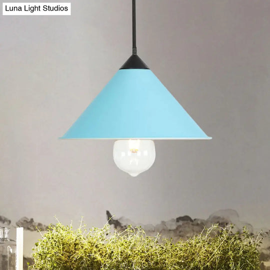 Contemporary Cone Ceiling Lamp - 1 Bulb Metal Suspended Light (Black/Grey/Pink) For Kitchen Blue