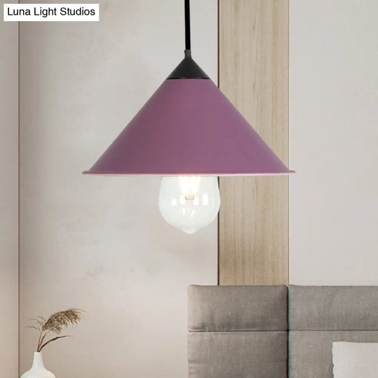 Modern Cone Ceiling Lamp - Single Bulb Suspended Light In Black/Grey/Pink For Kitchen