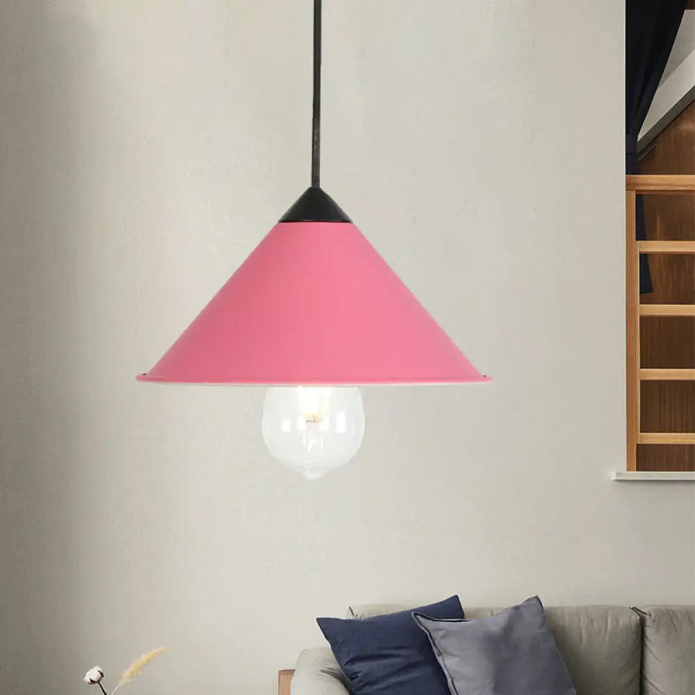 Modern Cone Ceiling Lamp - Single Bulb Suspended Light In Black/Grey/Pink For Kitchen Pink