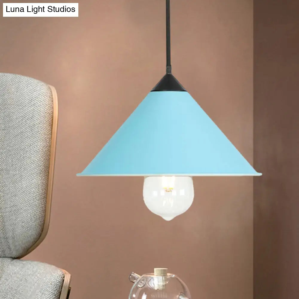 Contemporary Cone Ceiling Lamp - 1 Bulb Metal Suspended Light (Black/Grey/Pink) For Kitchen