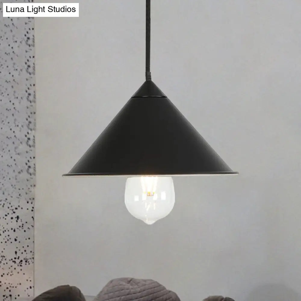 Contemporary Cone Ceiling Lamp - 1 Bulb Metal Suspended Light (Black/Grey/Pink) For Kitchen Black